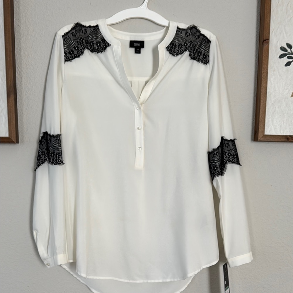 White and Black Lace Women's Top